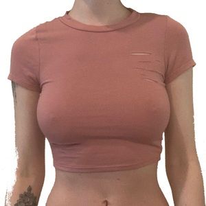Dusty Pink Slashed Underboob Tee